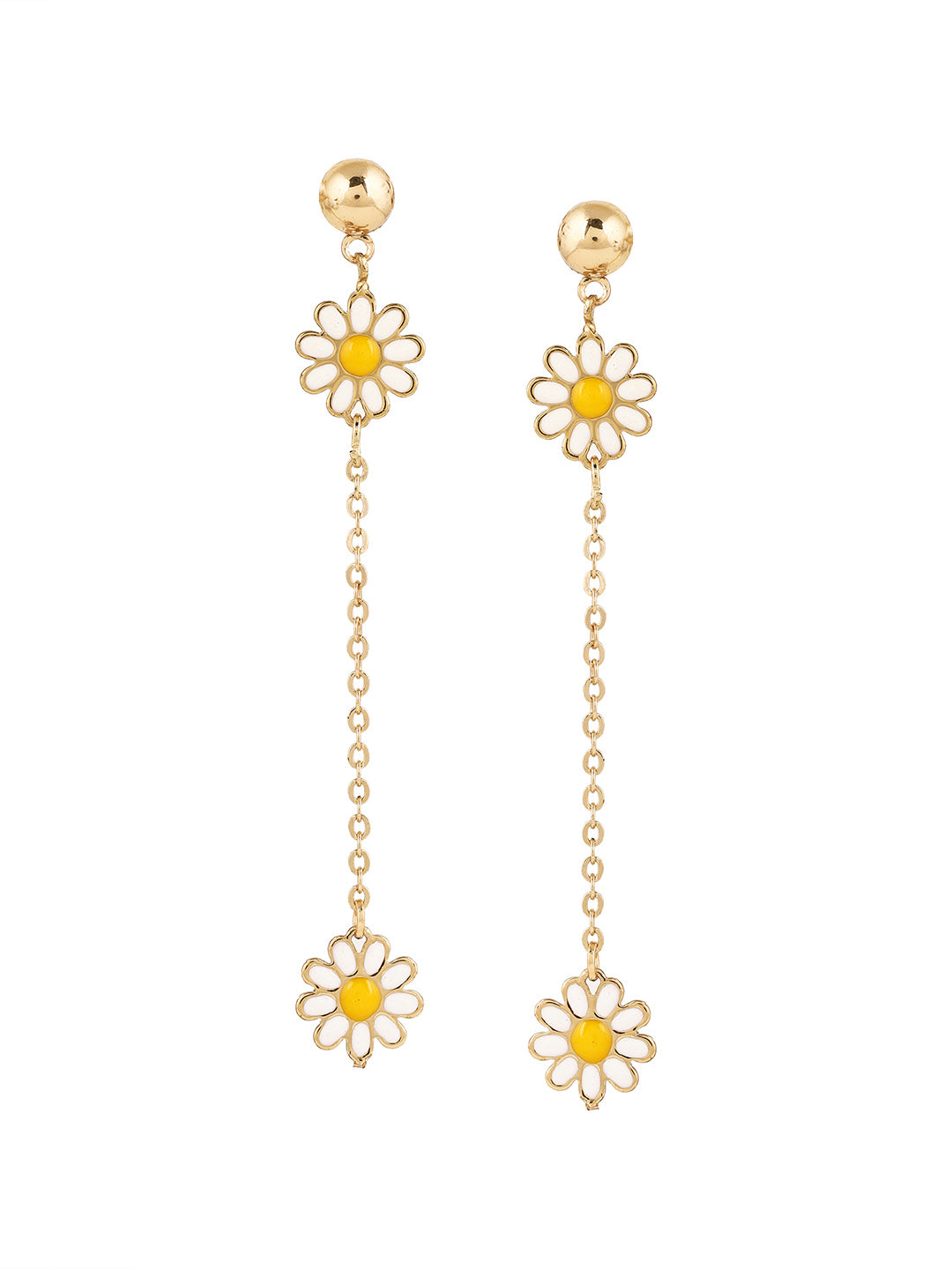 Priyaasi Gold Plated White Floral Drop Earrings