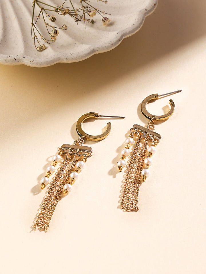 Priyaasi Gold Plated White Pearl Drop Earrings