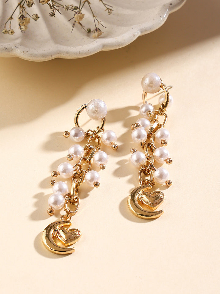 Priyaasi Gold Plated White Pearl Drop Earrings