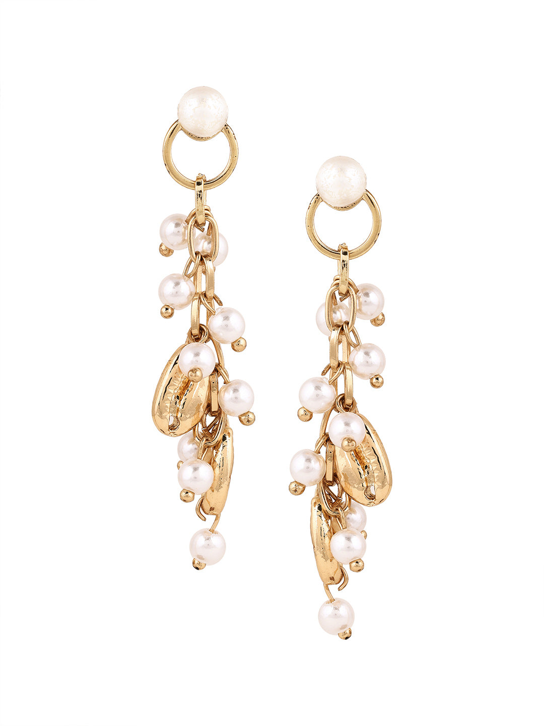 Priyaasi Gold Plated White Pearl Drop Earrings