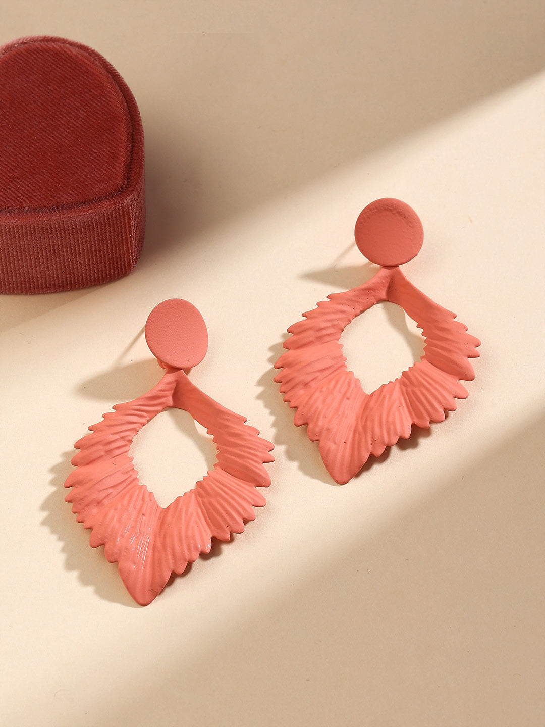 Priyaasi Pink Leaf Shaped Drop Earrings