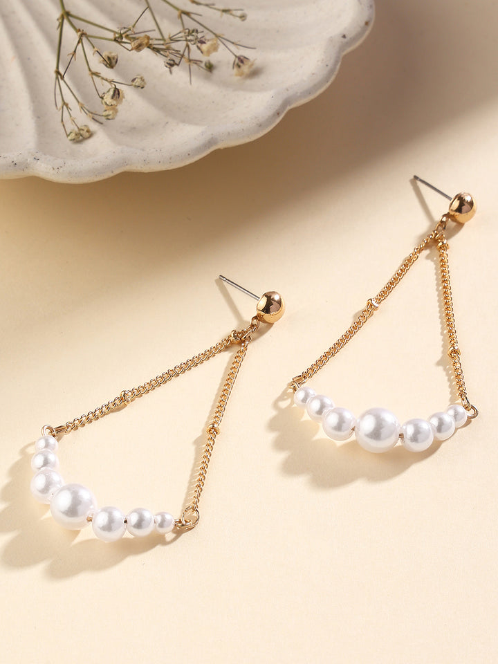 Priyaasi Gold Plated White Pearl Drop Earrings