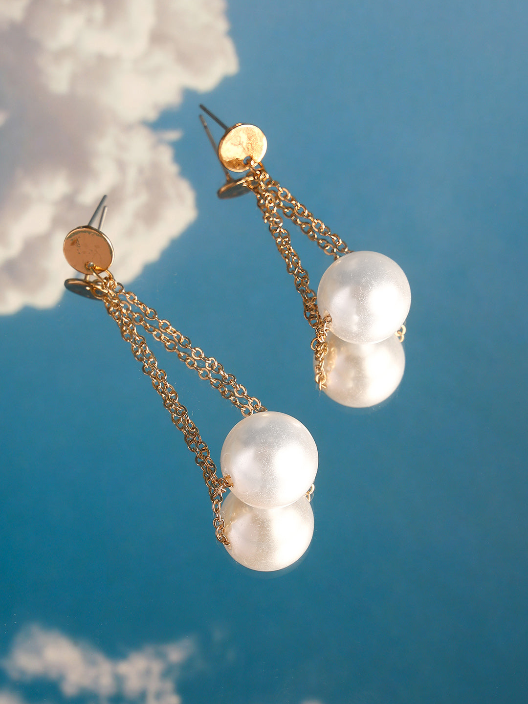 Priyaasi Gold Plated White Pearl Drop Earrings