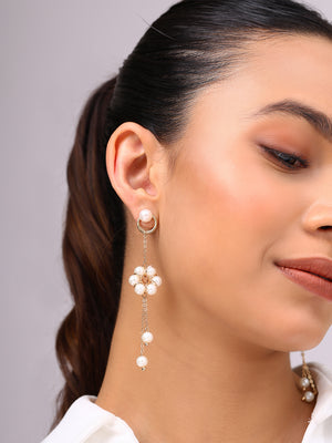 Priyaasi Gold Plated White Floral Pearl Drop Earrings