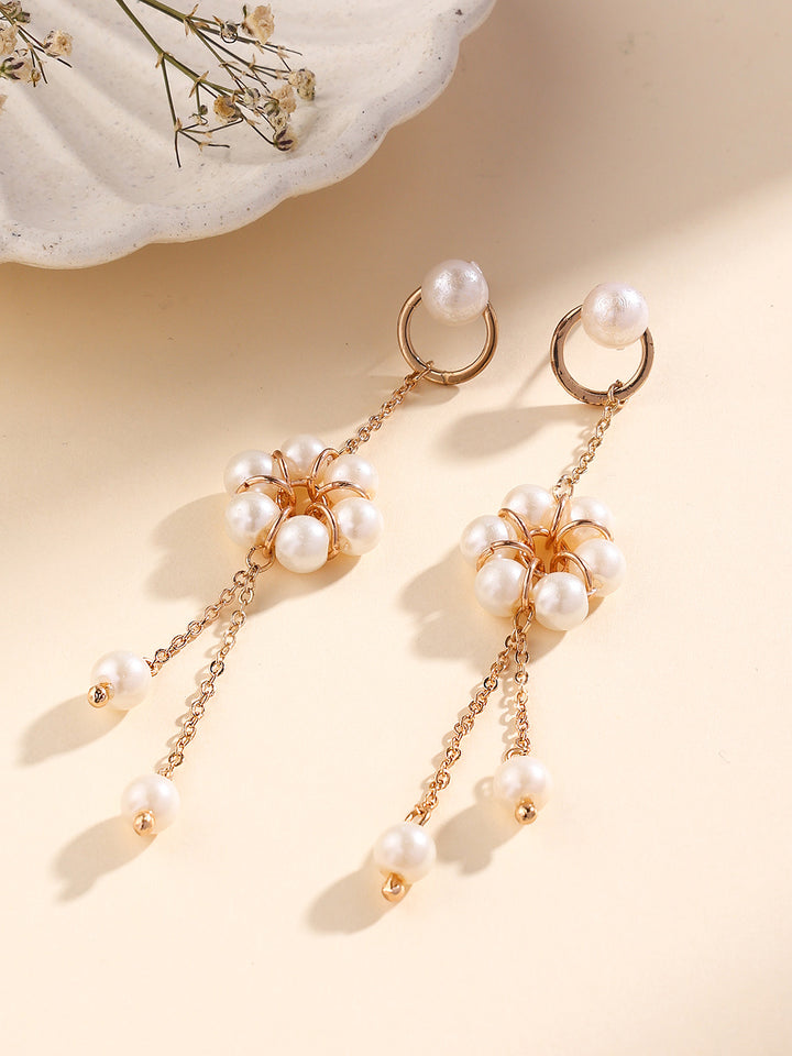 Priyaasi Gold Plated White Floral Pearl Drop Earrings