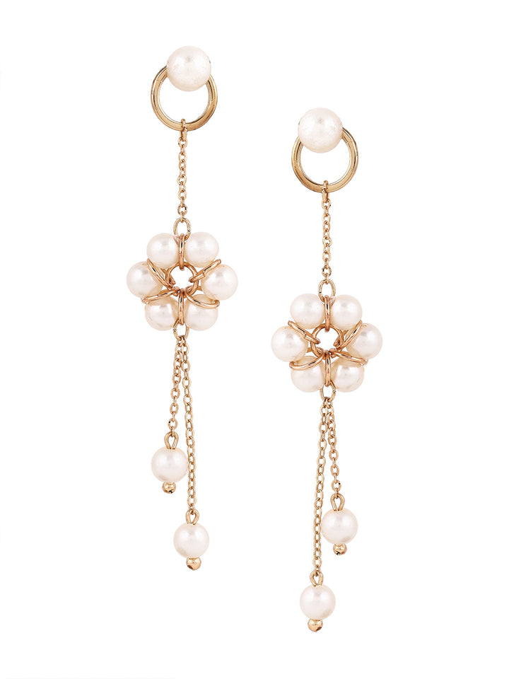 Priyaasi Gold Plated White Floral Pearl Drop Earrings