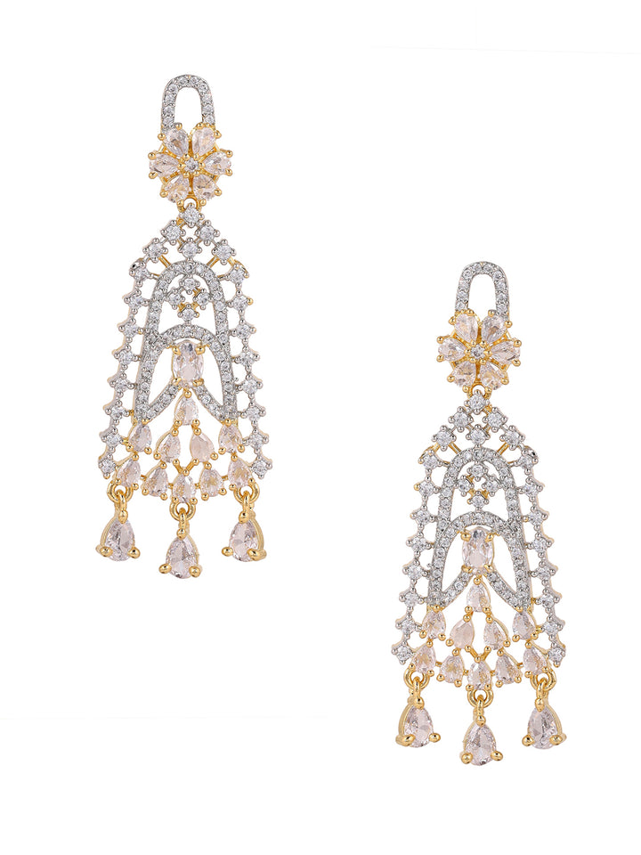 Priyaasi AD Elegance Gold Palting Floral Pattern Drop Earrings