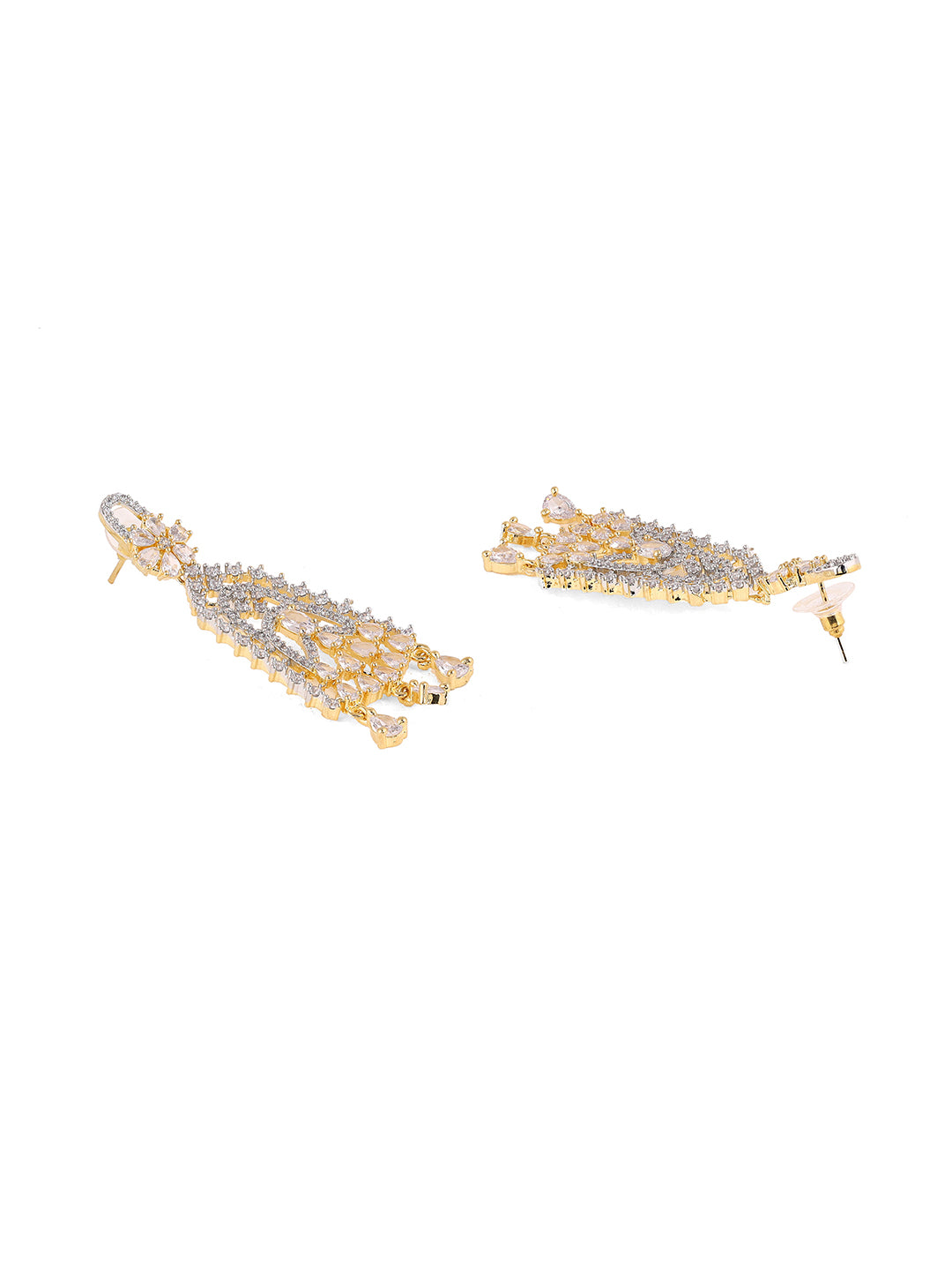 Priyaasi AD Elegance Gold Palting Floral Pattern Drop Earrings