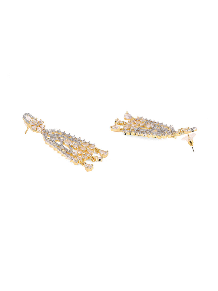 Priyaasi AD Elegance Gold Palting Floral Pattern Drop Earrings