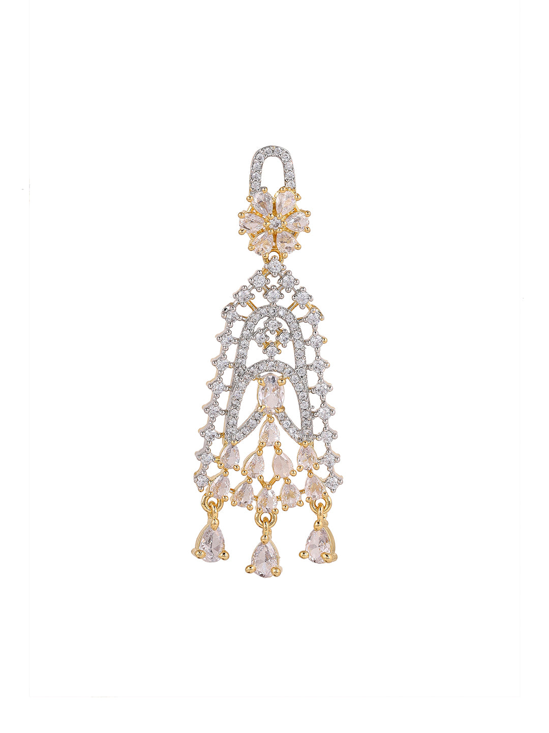 Priyaasi AD Elegance Gold Palting Floral Pattern Drop Earrings