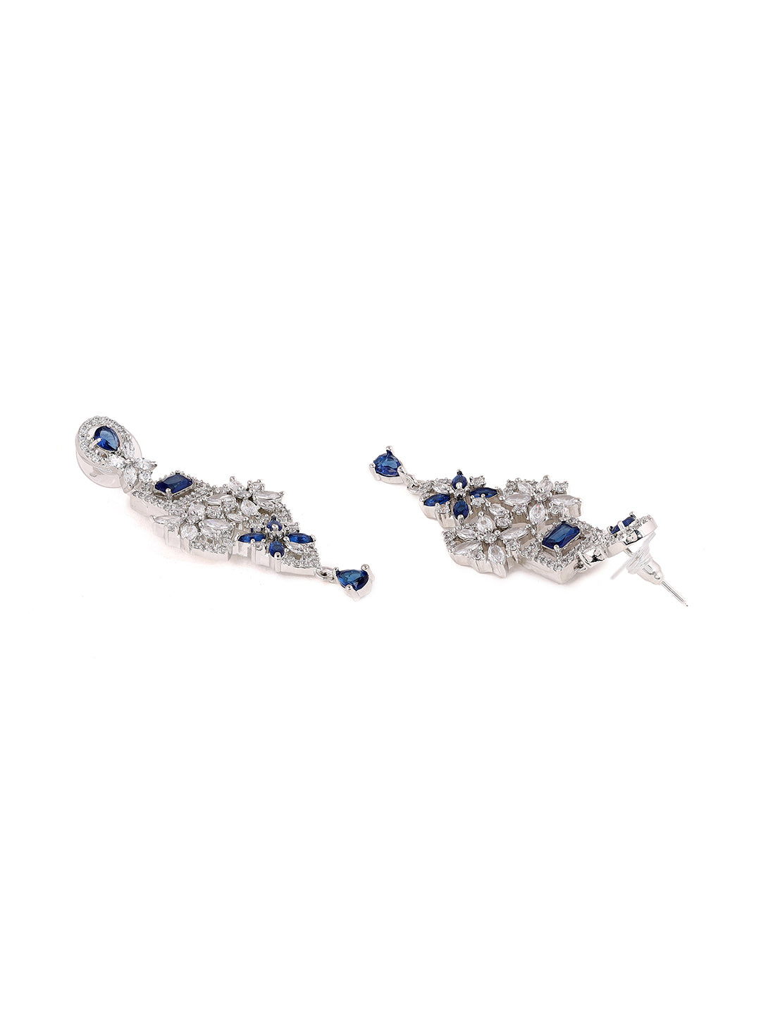 Priyaasi Blue Stones AD Floral Elegance Silver Plating Drop Earrings