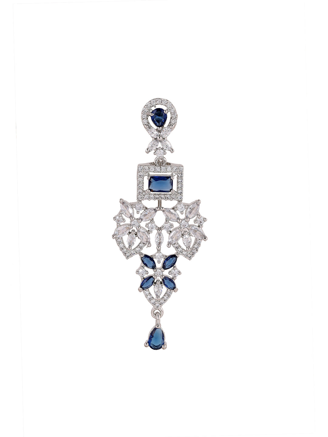 Priyaasi Blue Stones AD Floral Elegance Silver Plating Drop Earrings