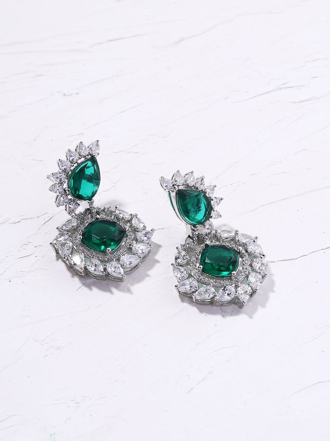 Priyaasi Emerald AD Silver plating Floral pattern Elegant Earrings