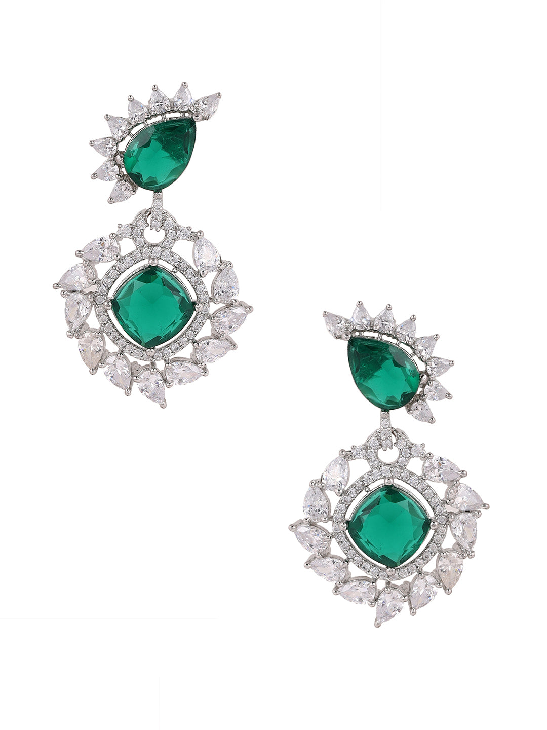 Priyaasi Emerald AD Silver plating Floral pattern Elegant Earrings