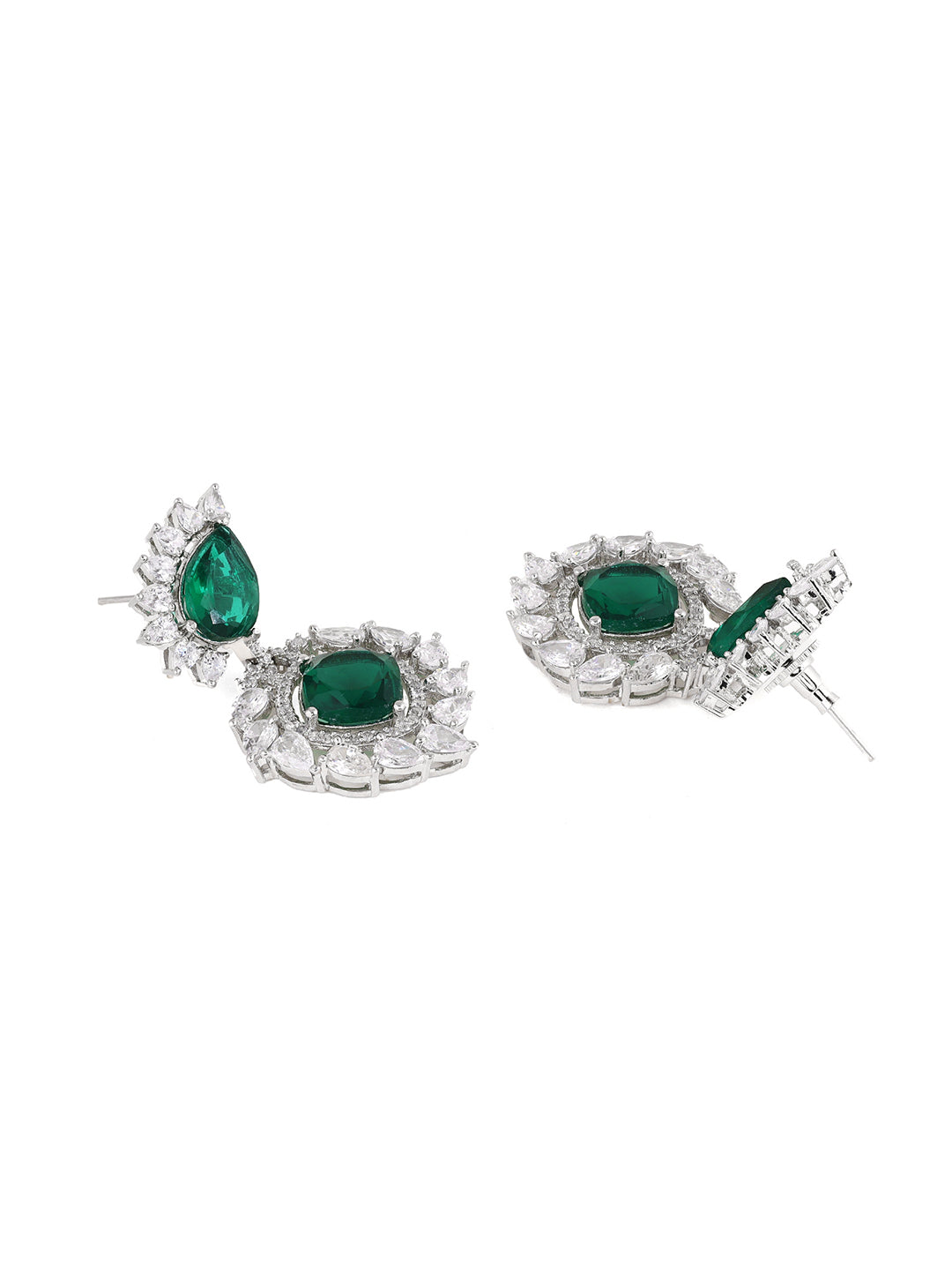 Priyaasi Emerald AD Silver plating Floral pattern Elegant Earrings