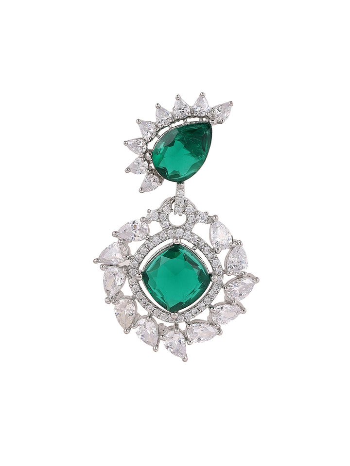 Priyaasi Emerald AD Silver plating Floral pattern Elegant Earrings