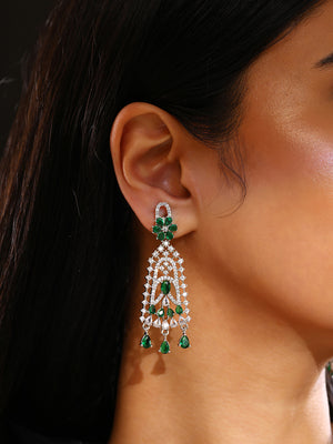 Priyaasi Emerald AD Stones Floral Silver Plating Drop Elegance Earrings