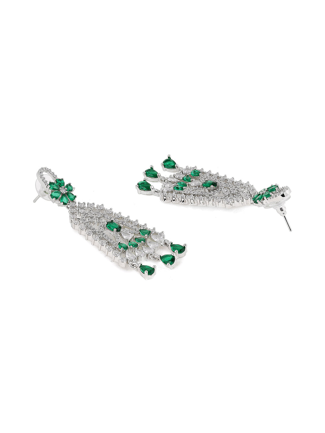 Priyaasi Emerald AD Stones Floral Silver Plating Drop Elegance Earrings