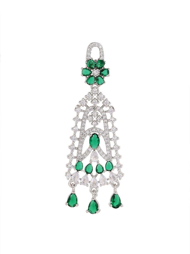 Priyaasi Emerald AD Stones Floral Silver Plating Drop Elegance Earrings