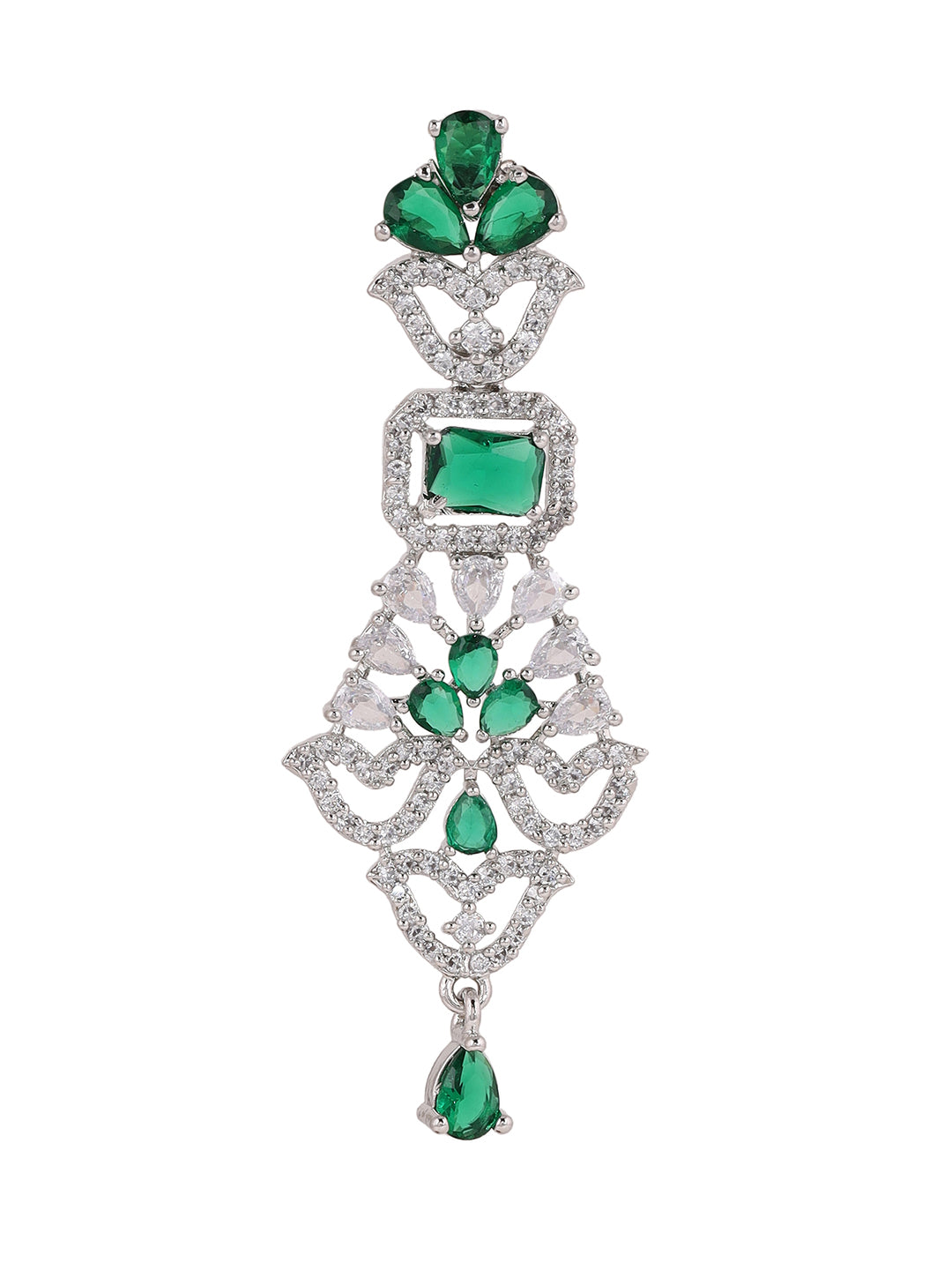 Priyaasi Floral Emerald AD Stones Silver Plating Elegant Earrings