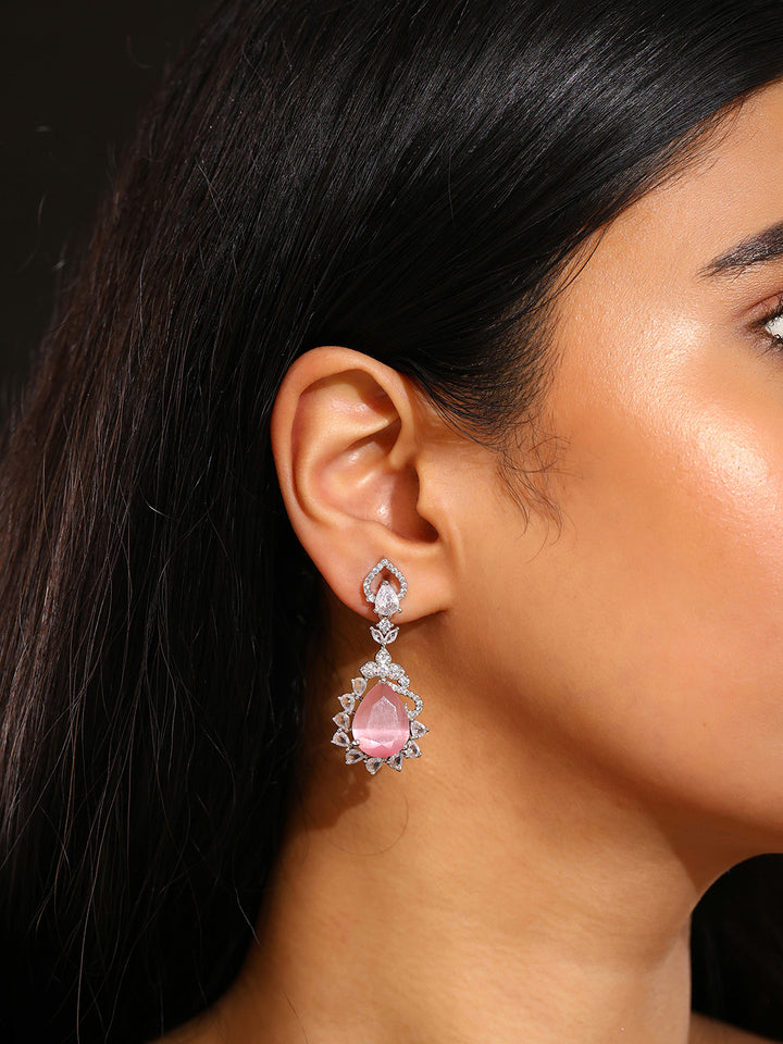 Priyaasi Pink Stones AD Silver Plating Drop Elegance Fancy Earrings