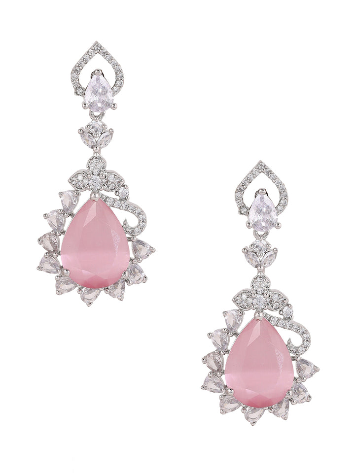 Priyaasi Pink Stones AD Silver Plating Drop Elegance Fancy Earrings