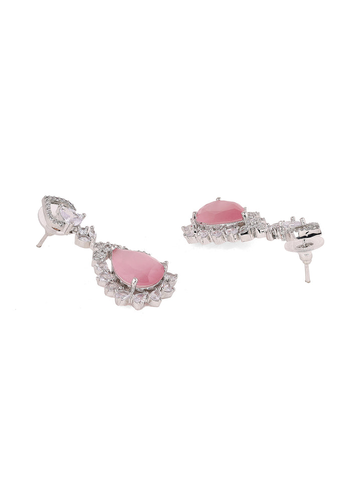 Priyaasi Pink Stones AD Silver Plating Drop Elegance Fancy Earrings