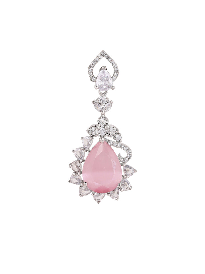 Priyaasi Pink Stones AD Silver Plating Drop Elegance Fancy Earrings