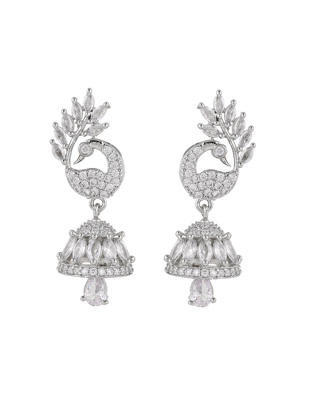 Priyaasi Peacock Design AD Silver Plating Mini Jhumkis Earrings