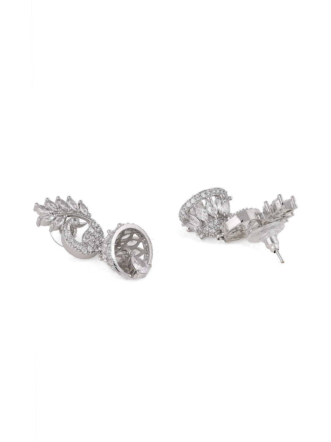 Priyaasi Peacock Design AD Silver Plating Mini Jhumkis Earrings