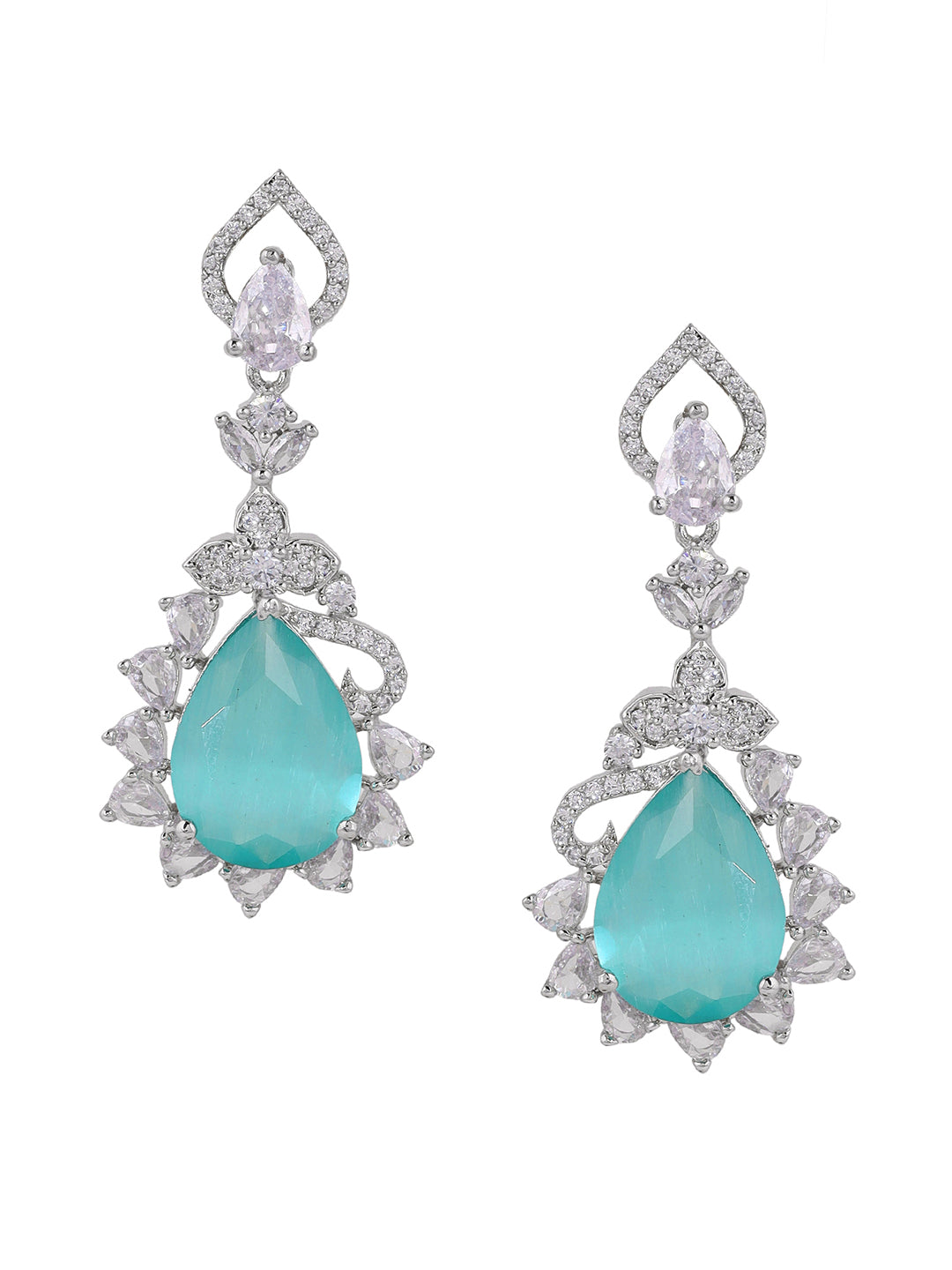 Priyaasi Mint Stone AD Silver Plating Drop Design Earrings