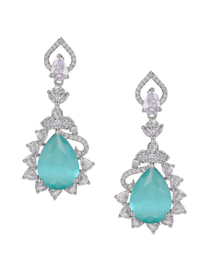 Priyaasi Mint Stone AD Silver Plating Drop Design Earrings