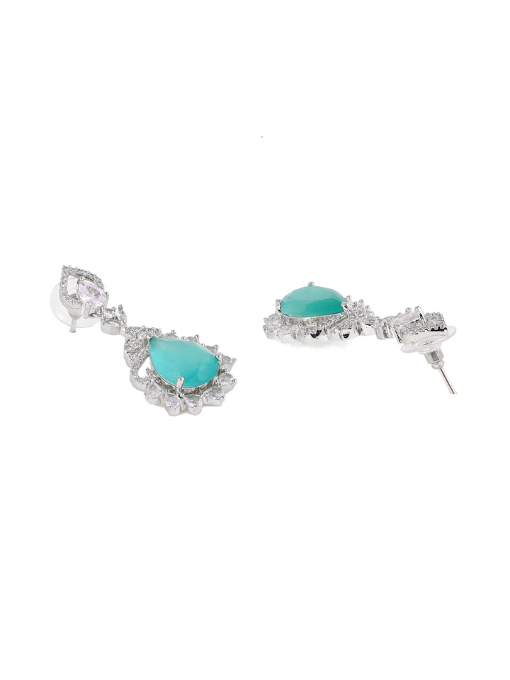 Priyaasi Mint Stone AD Silver Plating Drop Design Earrings