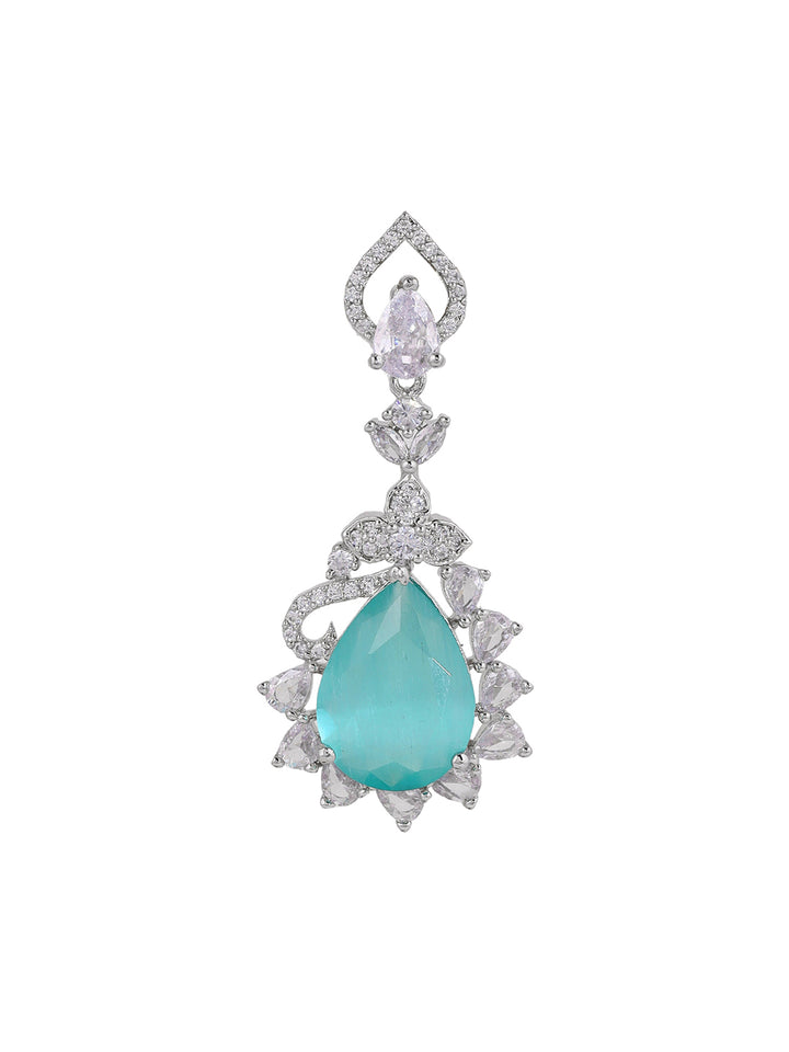 Priyaasi Mint Stone AD Silver Plating Drop Design Earrings