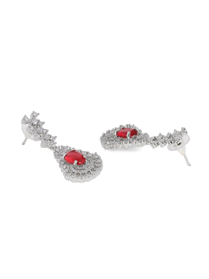 Priyaasi Ruby AD Stones Floral Silver Plating Elegance Drop Earrings