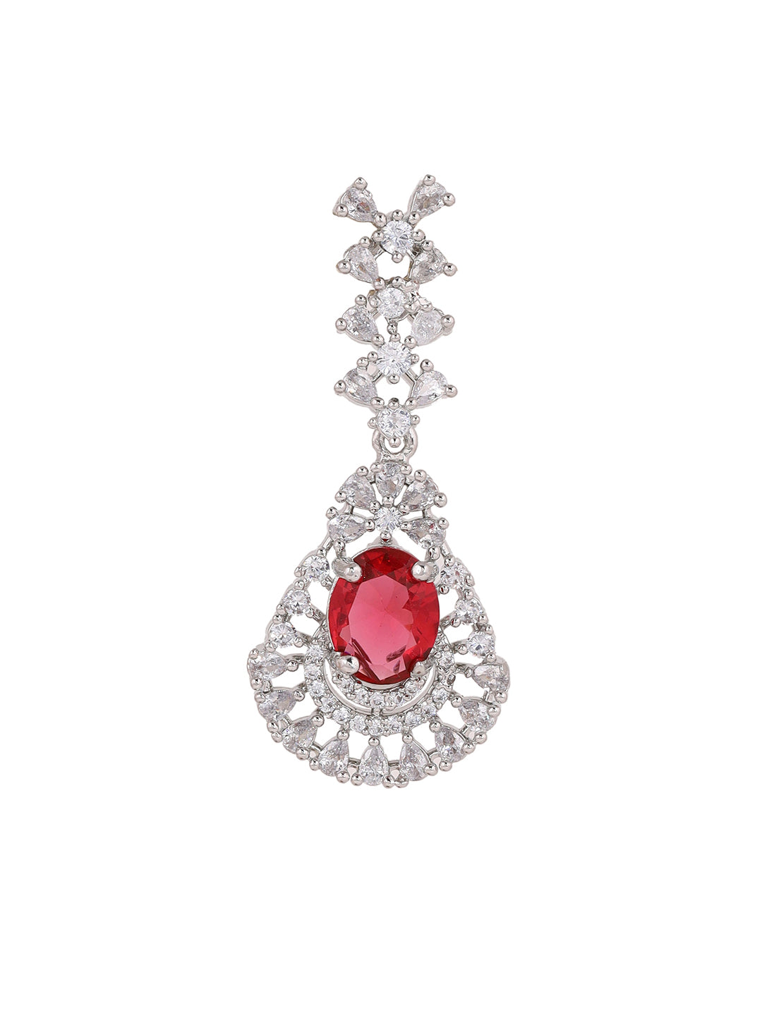 Priyaasi Ruby AD Stones Floral Silver Plating Elegance Drop Earrings