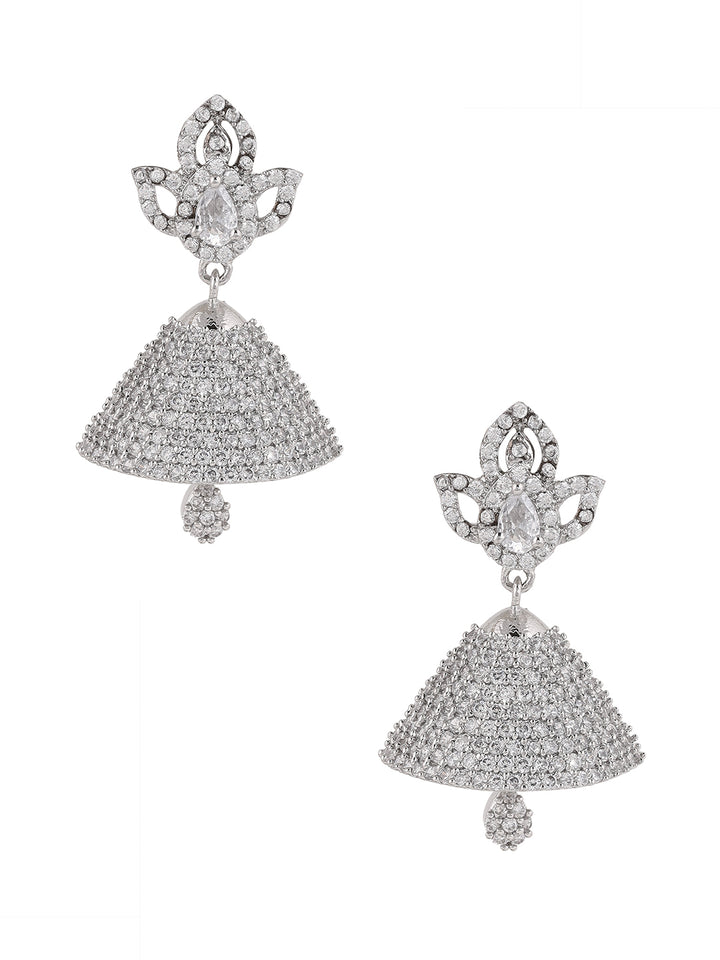 Priyaasi Blooming Flower Style AD Silver Plating Mini Jhumkis Earrings