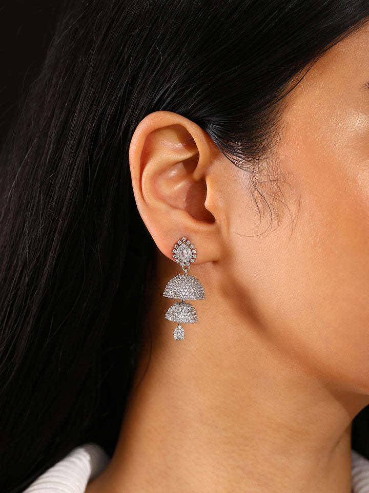 Priyaasi Elegant AD Ethnic Drop Silver Plating Jhumki Style Earrings