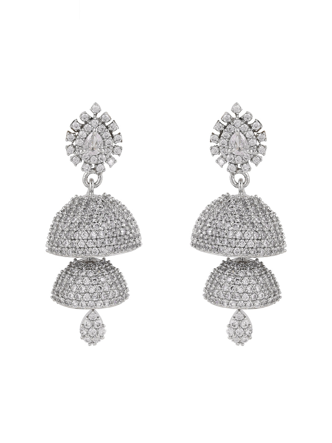 Priyaasi Elegant AD Ethnic Drop Silver Plating Jhumki Style Earrings