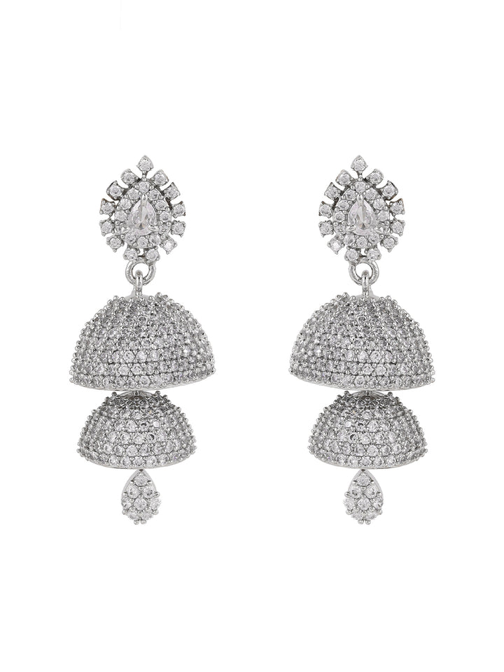 Priyaasi Elegant AD Ethnic Drop Silver Plating Jhumki Style Earrings