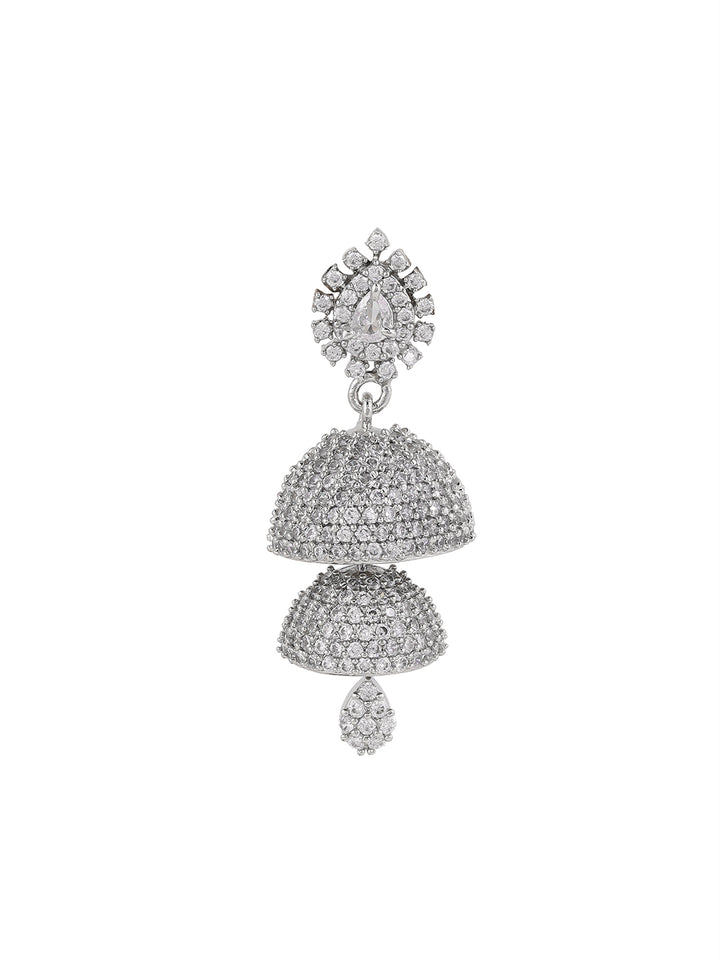 Priyaasi Elegant AD Ethnic Drop Silver Plating Jhumki Style Earrings