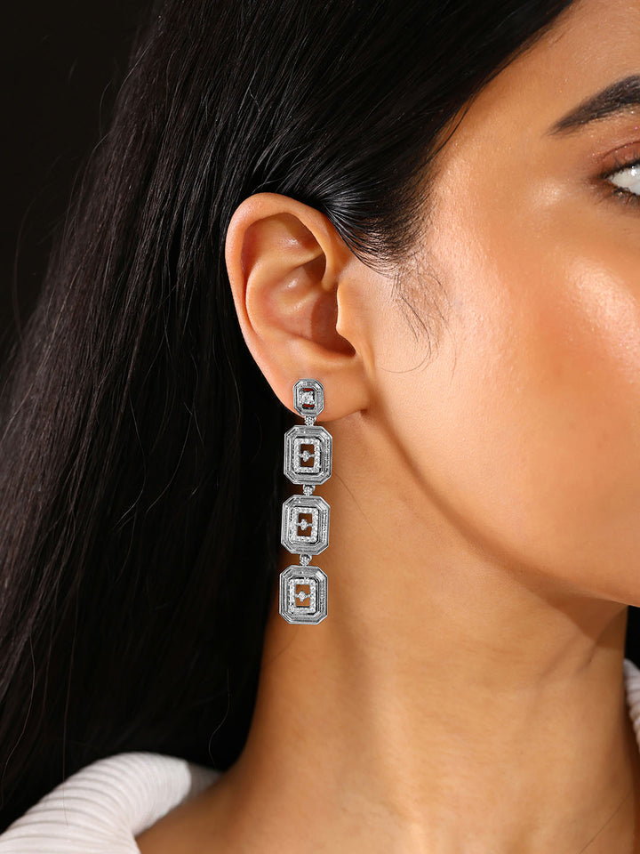 Priyaasi Statement Silver Plating Geometrical Design Drop Earrings