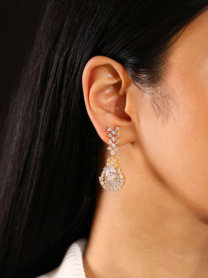 Priyaasi Statement AD Gold Palting Floral Design Drop Earrings