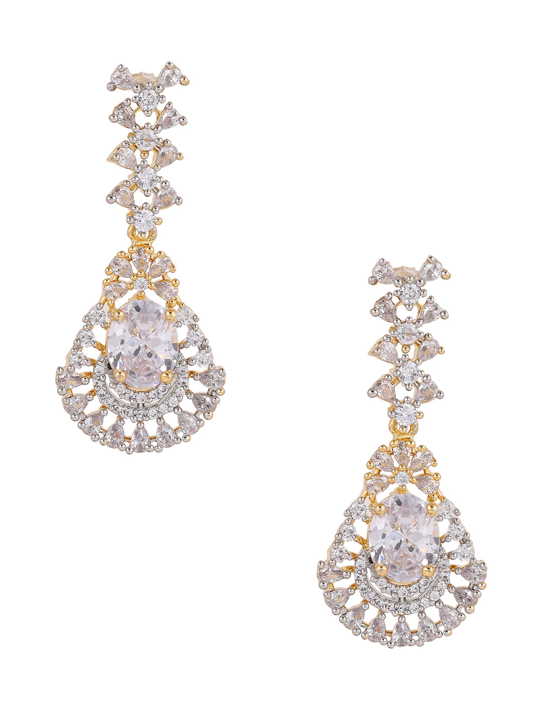 Priyaasi Statement AD Gold Palting Floral Design Drop Earrings