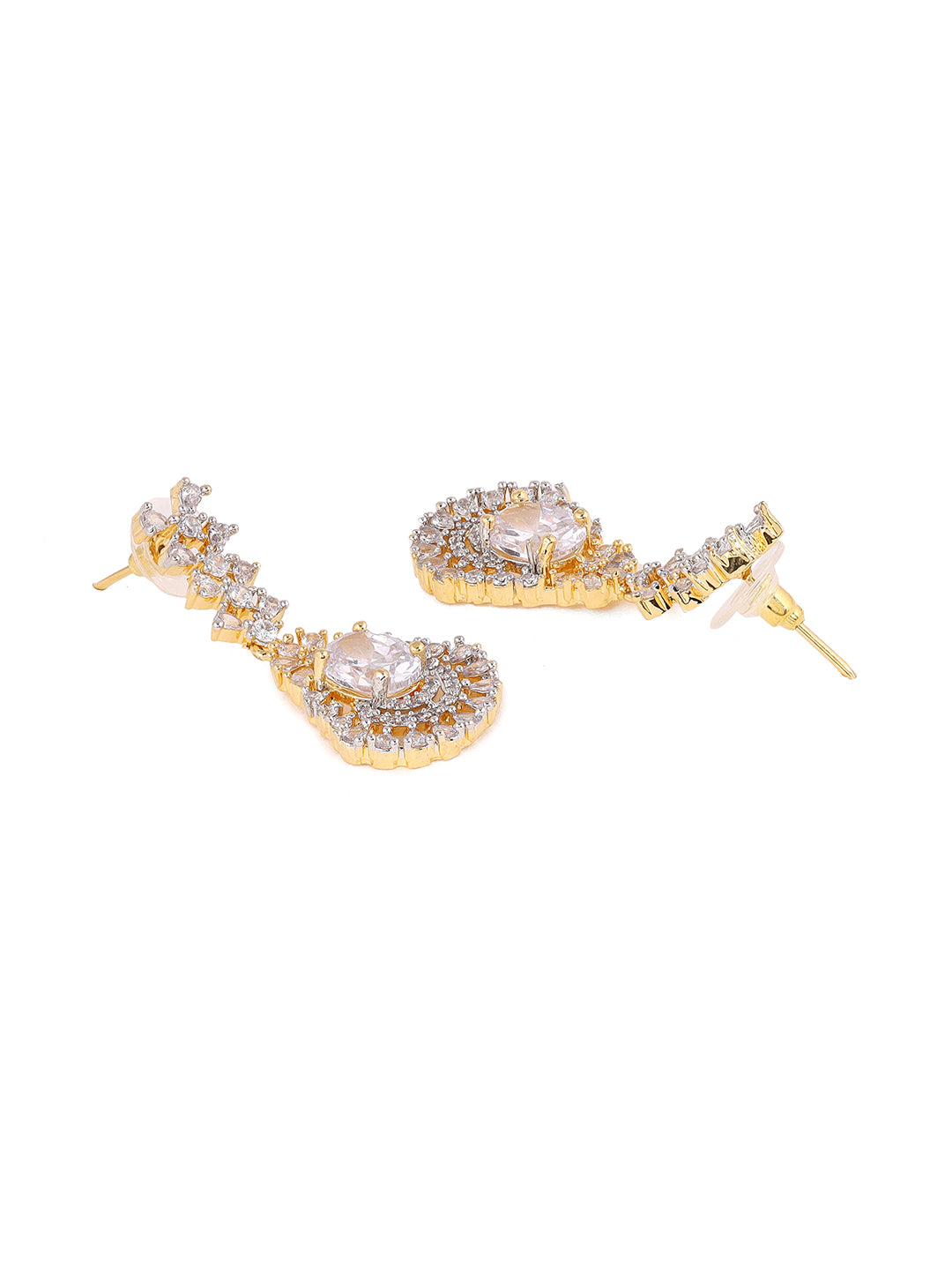 Priyaasi Statement AD Gold Palting Floral Design Drop Earrings