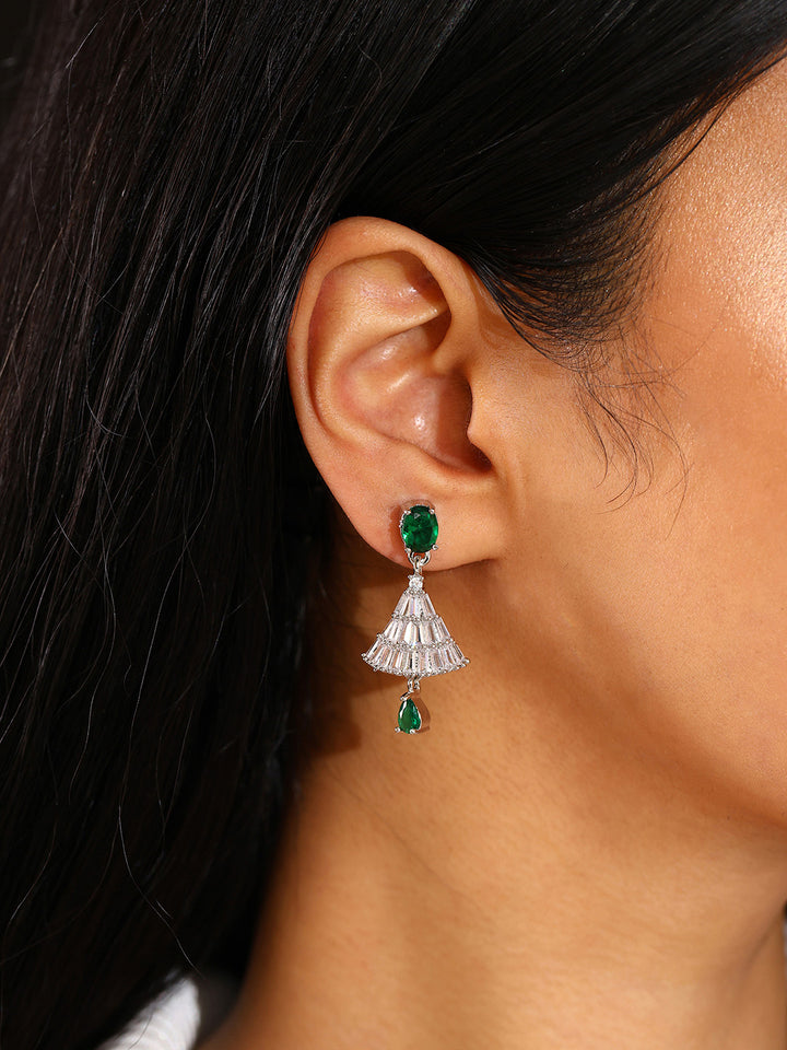 Priyaasi Emerald AD Stones Jhumkis Ethnic Elegance Silver Plating Earrings