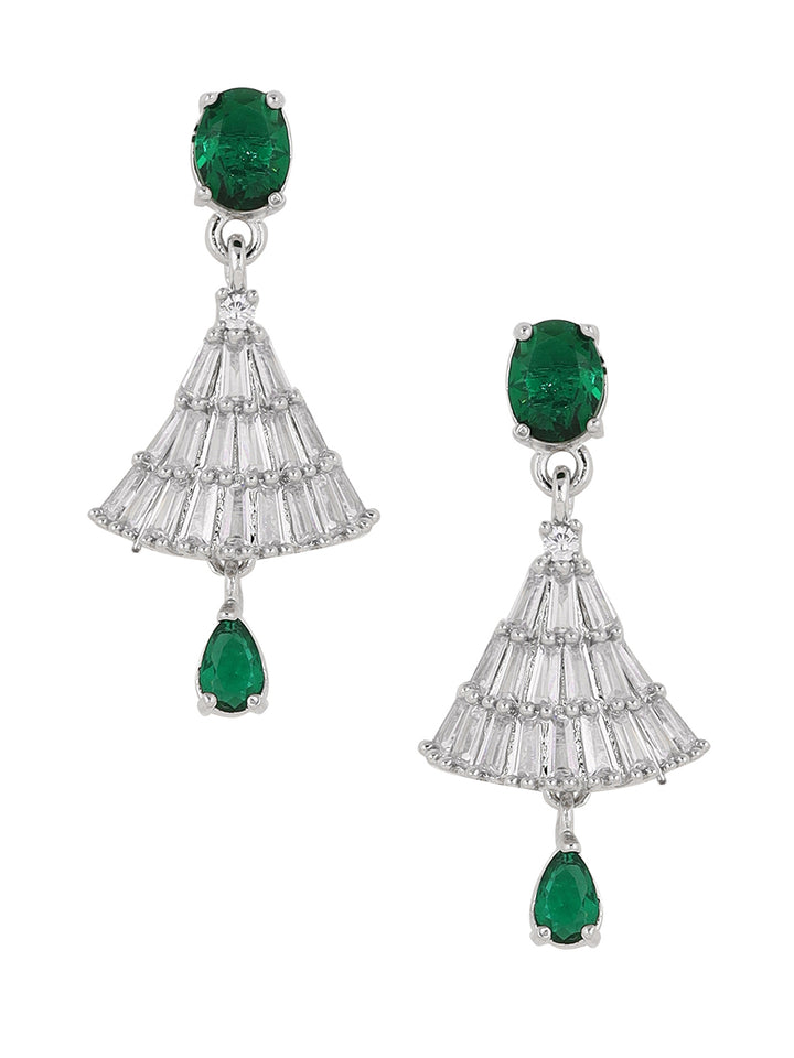 Priyaasi Emerald AD Stones Jhumkis Ethnic Elegance Silver Plating Earrings