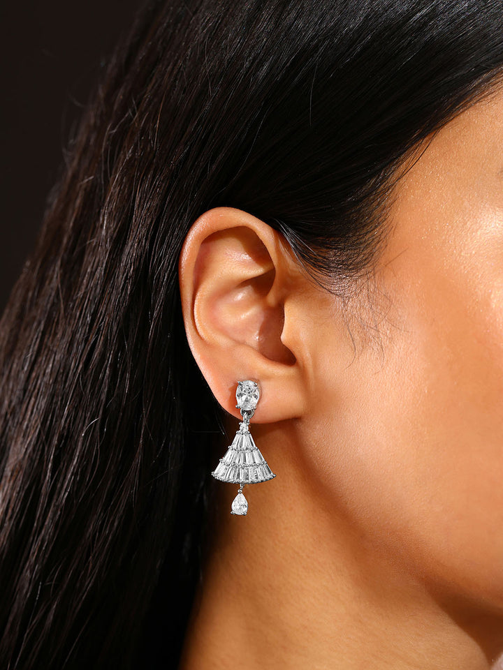 Priyaasi Rhinestone AD Jhumki Pattern Silver Plating Jhumka Earrings