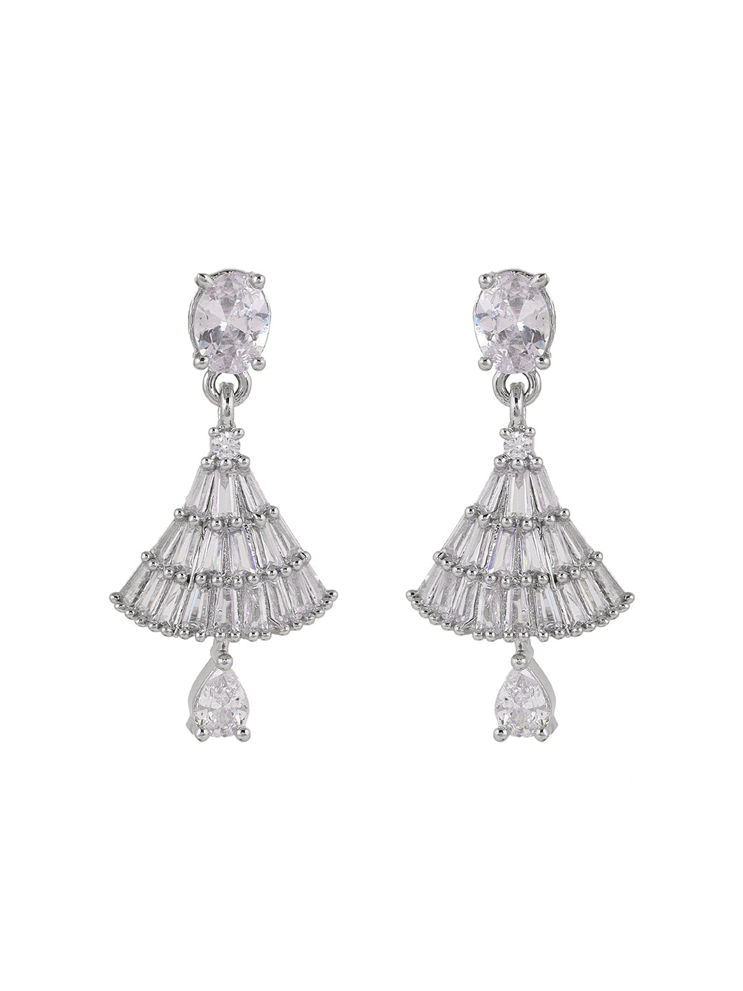 Priyaasi Rhinestone AD Jhumki Pattern Silver Plating Jhumka Earrings