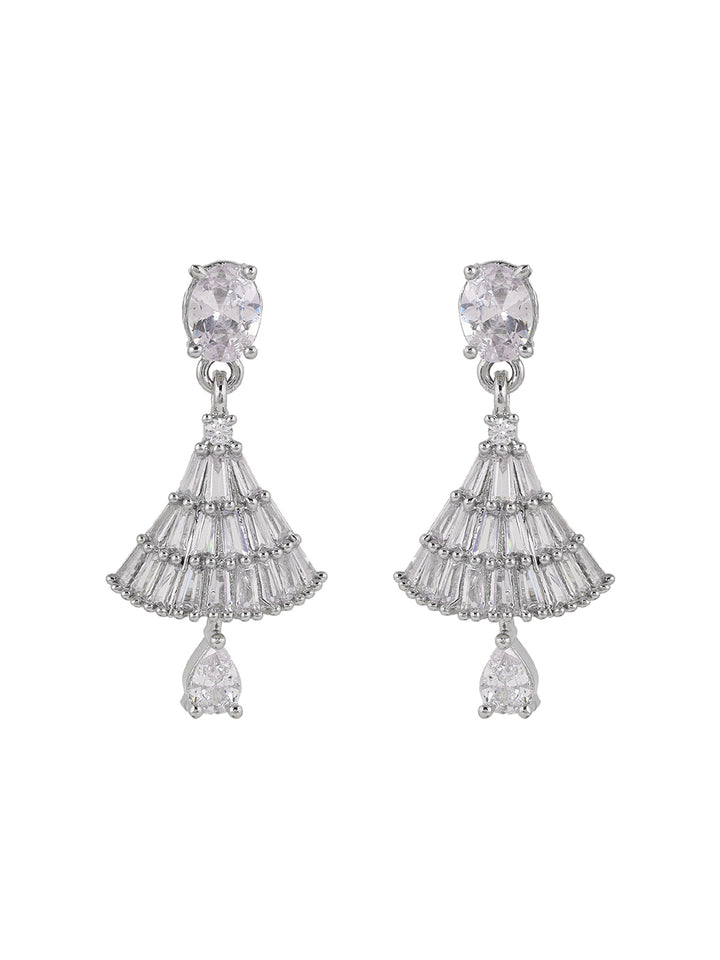 Priyaasi Rhinestone AD Jhumki Pattern Silver Plating Jhumka Earrings